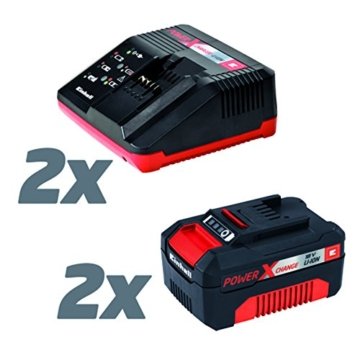 Einhell 8-faches Power X-Change Starter Set (inkl. Akku-Rasenmäher, Bohrschrauber, Laubbläser und Lampe, 2 x 18 V Akkus 3,0 Ah, 2 Schnell-Ladegeräte) - 