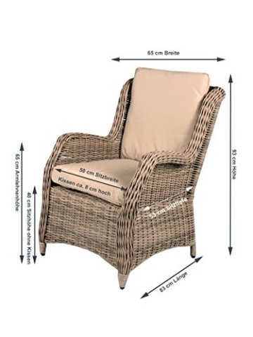 2er Set Polyrattan Sessel beige grau inkl Kissen Gartenstuhl Esszimmer hochwertig Polyrattansessel 2 Stück - 
