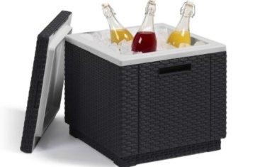 Allibert 212159 Kühlbox/Beistelltisch Ice Cube, Rattanoptik, Kunststoff, anthrazit -