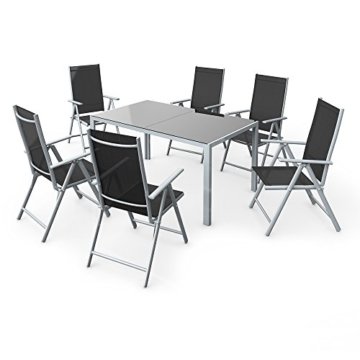 Alu Sitzgarnitur Gartenmöbel Set 7-teilig Garnitur Sitzgruppe Tisch 150x90 + 6 Stühle - 