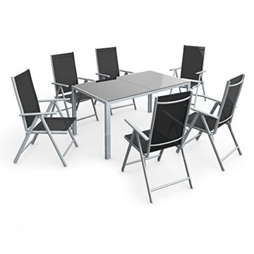 Alu Sitzgarnitur Gartenmöbel Set 7-teilig Garnitur Sitzgruppe Tisch 150x90 + 6 Stühle -