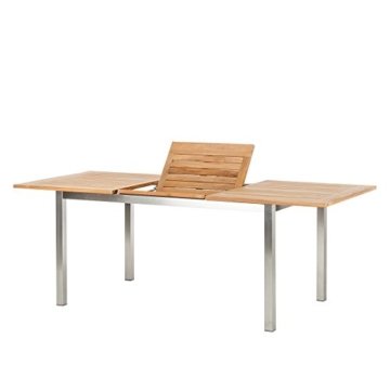 Ambientehome Tisch, Ausziehbarer Teakholz Edelstahl Lagos Esstisch Gartentisch, braun, 150x90x75 cm, 69283 - 
