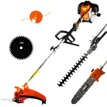 BRAST 3PS 5 in1 Benzin Multitool Motorsense Heckenschere Hochentaster Rasentrimmer Astsäge Freischneider -