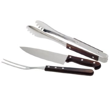 Dehner Living Grillbesteck 3-teilig, Grillzange, Fleischgabel und Tranchiermesser, Edelstahl -