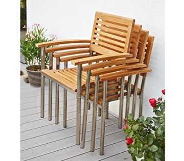 Dehner Stapelstuhl Marseilles, ca. 92 x 60 x 63 cm, FSC Teakholz/Edelstahl, natur - 