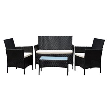 EBS® Polyrattan Gartenmöbel set Gartengarnitur Sitzgruppe Lounge Garnitur 1 Tisch 3 Stühle Weiß Sitzkissen -