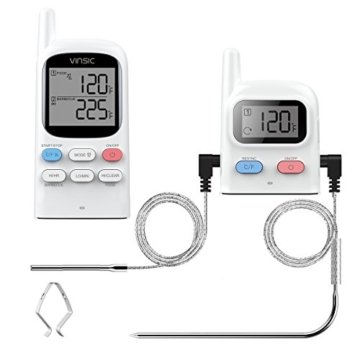 Grill thermometer,Vinsic® Fleischthermometer 2 Fühler 100m Fernbedienung Entfernung wiederaufladbarer BBQ Thermometer, Raucher, Grill, Ofen, Funkthermometer Grill-Weiß -