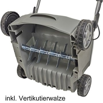 IKRA Elektro Vertikutierer Lüfter IEVL 1738 2-in-1 Gerät inklusive Vertikutierwalze, Lüfterwalze und Fangkorb 50 L, Arbeitsbreite 38 cm, Arbeitstiefe einstellbar, 1.700 W - 