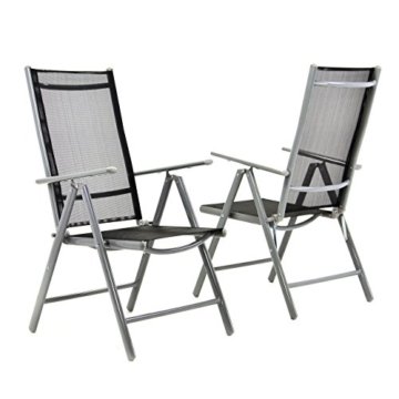 Nexos 2-er Set Stuhl, Klappstuhl, Gartenstuhl, Hochlehner für Terrasse, Balkon Camping Festival, aus Aluminium verstellbar, leicht, stabil, schwarz -