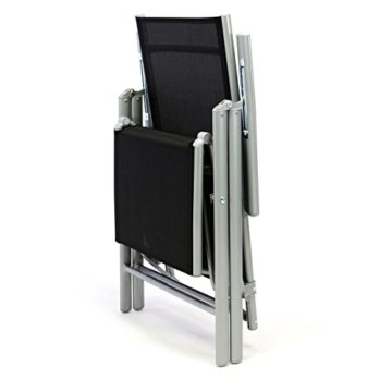 Nexos ZGC34464 Stuhl Liegestuhl Klappstuhl mit Fußstütze für Garten Terrasse, aus Aluminium Textilene, schwarz silber - 