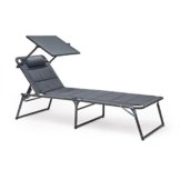Relaxdays Sonnenliege mit Dach gepolstert Gartenliege mit arretierbarem Sonnenschutz, anthrazit, 200 x 70 x 111 cm, 10020103_139 -