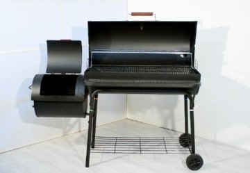 Smoker BBQ Grill XXL Grillwagen Holzkohlegrill, SEHR große Grillfläche, massive 57 kg, Maße 160 x 124 x 70 cm, schwarz - 