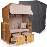 Strandkorb Deluxe Polyrattan Sylt Ostsee Volllieger inkl. 4 x Kissen XL120 cm Beige Uni Farben mit Schutzhülle -