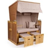 Strandkorb Deluxe Polyrattan Sylt Ostsee Volllieger inkl. 4 x Kissen XL120cm Beige Unifarben -