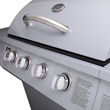 TAINO® Gasgrill BBQ GRILLWAGEN TÜV Edelstahl-Brenner Gas Grill + Seitenkocher (4-Brenner, Silber) - 