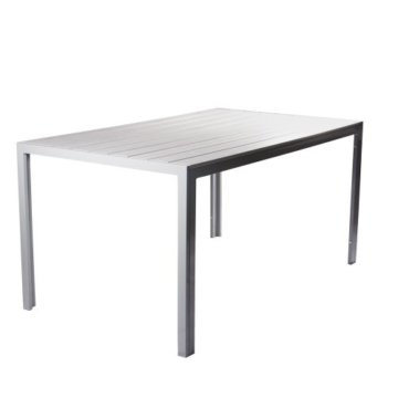 Vanage Alu Gartentisch Helsinki - Polywood Esstisch mit Aluminiumgestell - Tisch als Balkontisch und Terrassentisch nutzbar - Tischplatte mit Holzoptik, silber, 150 x 90 cm -