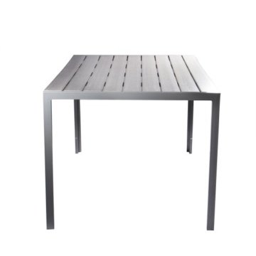 Vanage Alu Gartentisch Helsinki - Polywood Esstisch mit Aluminiumgestell - Tisch als Balkontisch und Terrassentisch nutzbar - Tischplatte mit Holzoptik, silber, 150 x 90 cm - 