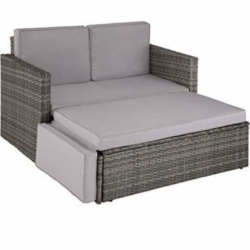 TecTake 800884 Poly Rattan Lounge Set, 2-Sitzer Sofa mit Rückenlehne, großer Hocker mit klappbarer Stütze, inkl. Dicke Auflagen, Gartenmöbel Set für Garten & Terrasse (Grau | Nr. 403884) - 1